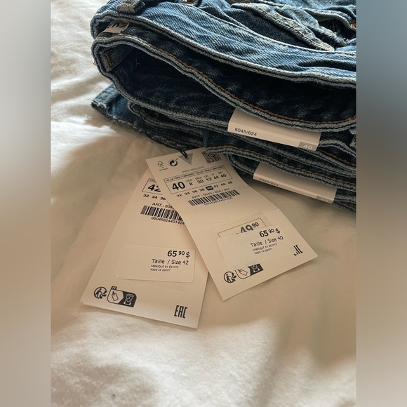 Zara High Rise Full Length Wide Leg Jeans Various Blue Washes - Picture 4 of 7